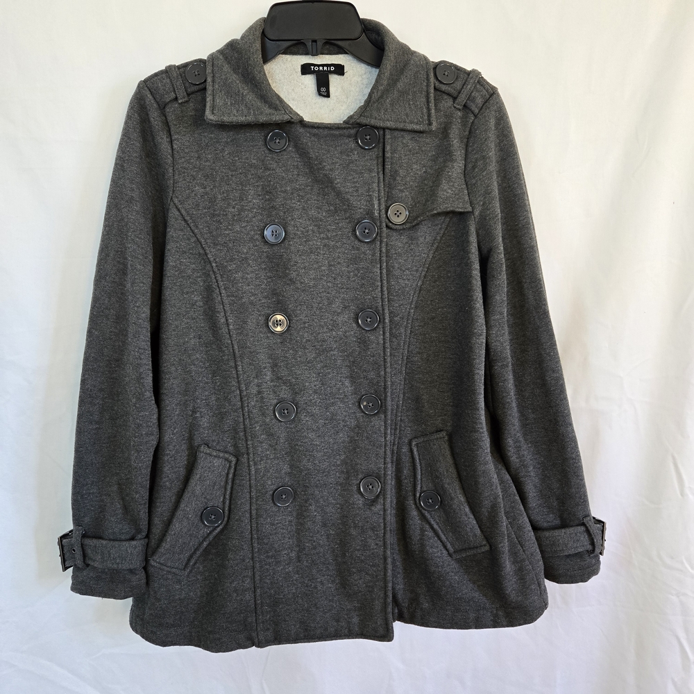 Torrid Womens Preppy Gray Jersey Fleece Lined Career Peacoat Jacket Medium 00/10